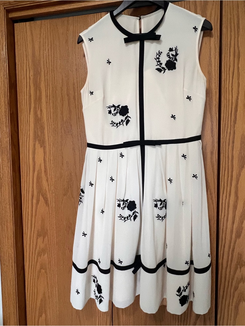 Ted Baker Cream Skater Dress with Black Embroidery